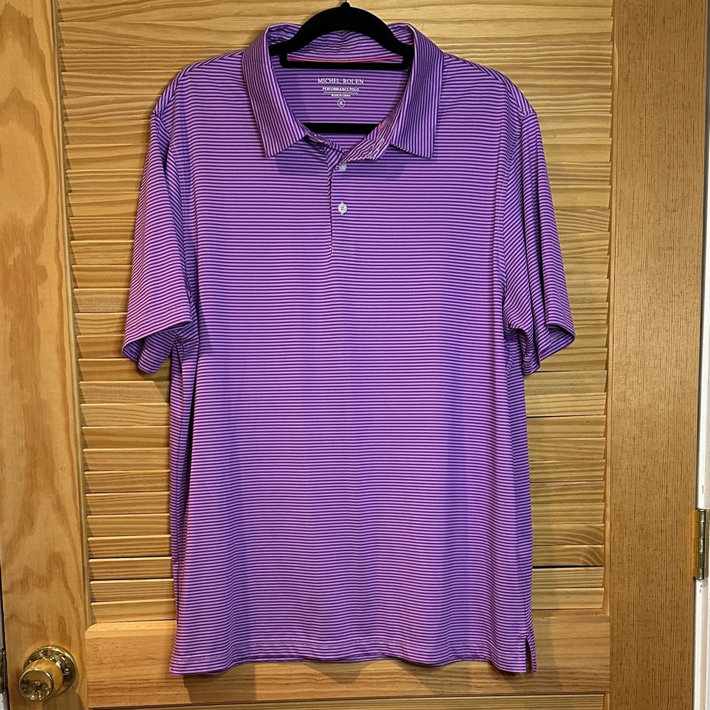 Michel Rouen Men's Purple Striped Polo Shirt